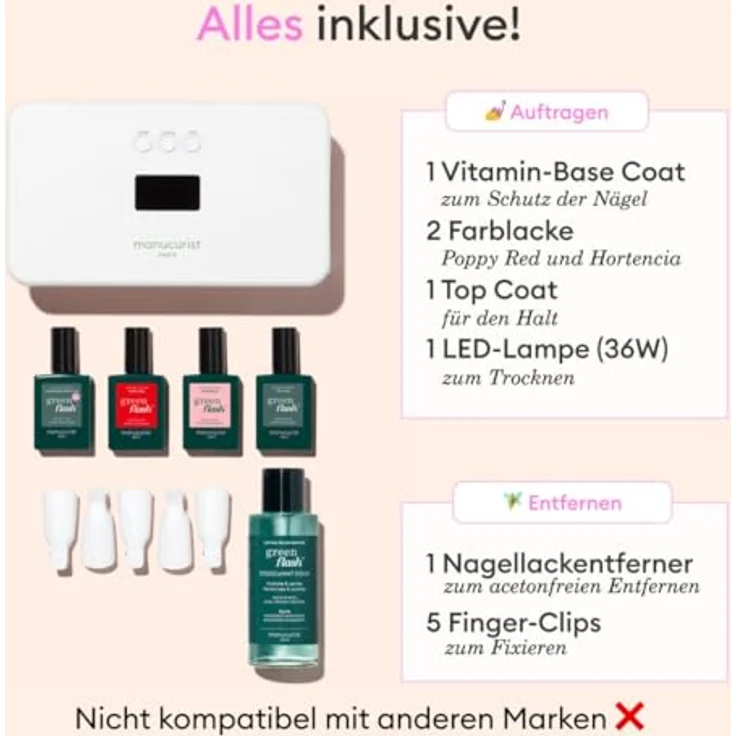 Manucurist Green Flash Routine Manicure LED Maniküre-Set, 84% natürliche Inhaltsstoffe, inklusive 24W Lampe und Remover – Bild 6