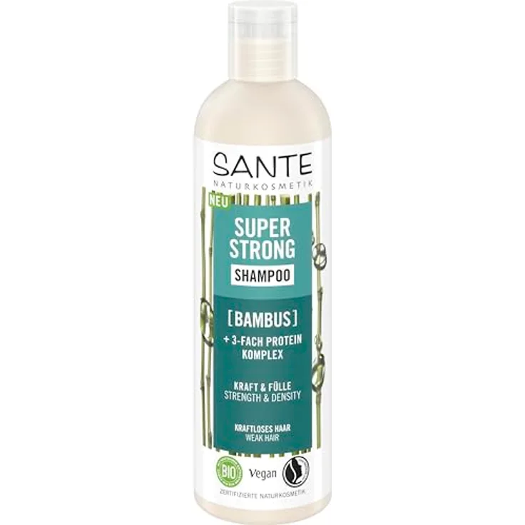 Sante Naturkosmetik Super Strong Shampoo, 250 ml mit Bio-Bambus Extrakt und 3-Fach Protein Komplex