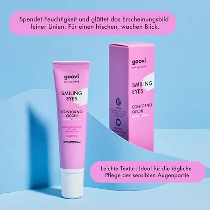 GOOVI Smiling Eyes Eye Cream, Augencreme mit Hyaluronsäure & Hexapeptid, glättend und feuchtigkeitsspendend, 15ml – Bild 4