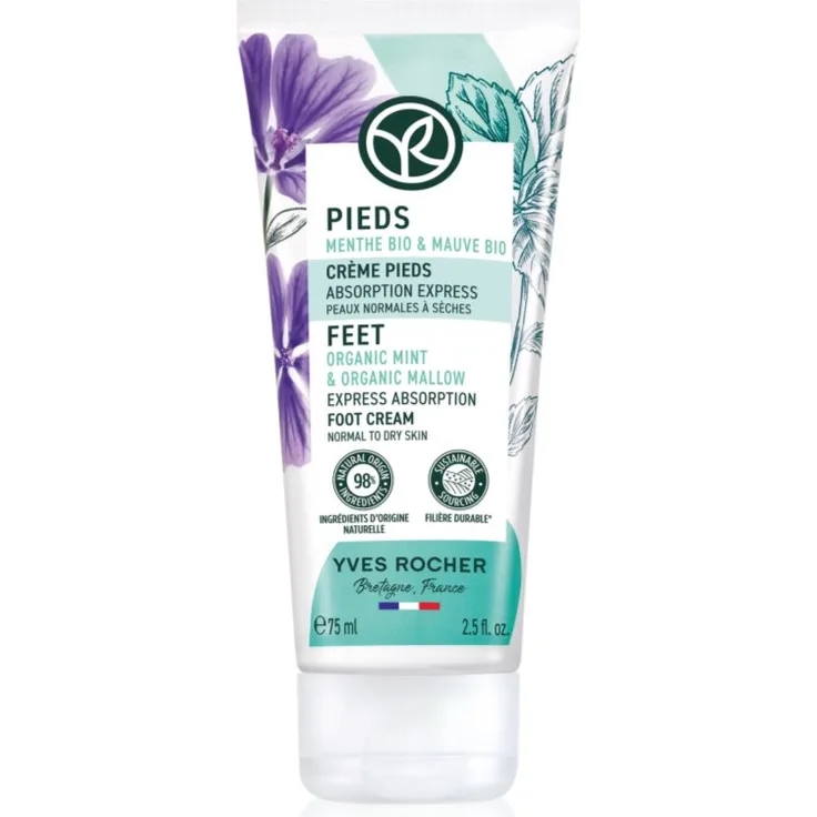 Yves Rocher Pieds nährende Fußcreme mit Bio-Minze und Bio-Malve, 75 ml, pflegt und duftet angenehm