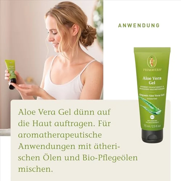 PRIMAVERA Aloe Vera Gel bio 75 ml – naturreine Pflanzenkraft – mit frischem Aleo Vera Saft - After-Sun-Pflege – duft- und farbneutral – feuchtigkeitsspendend – beruhigt, reduziert Hautrötungen – vegan – Bild 4