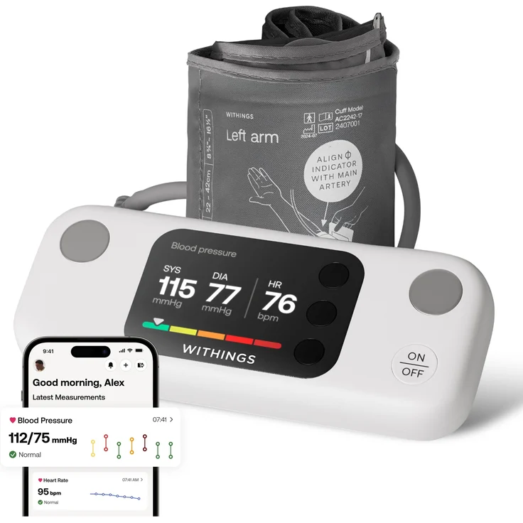 Withings BPM Vision, Blutdruckmessgerät mit 1-Kanal-EKG, 2,8-Zoll-Farbdisplay, Wi-Fi und Bluetooth Synchronisierung, geeignet für Armumfänge 22-42 cm