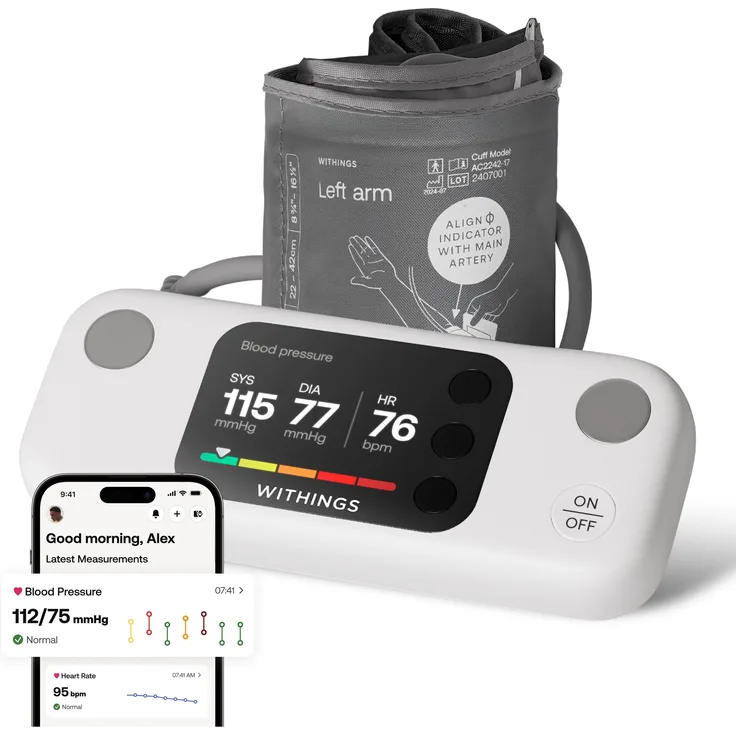 Withings BPM Vision, Blutdruckmessgerät mit 1-Kanal-EKG, 2,8-Zoll-Farbdisplay, Wi-Fi und Bluetooth Synchronisierung, geeignet für Armumfänge 22-42 cm