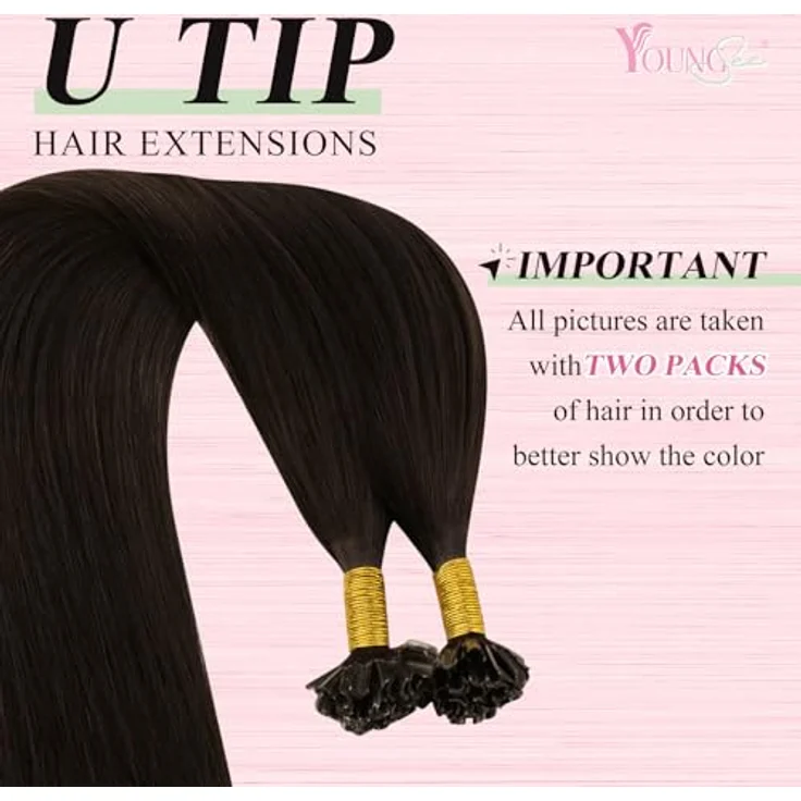 YoungSee U-Tip Bonding Extensions, Echthaar Dunkelbraun, 55 cm, 50g, Keratin-Haarverlängerung für Damen – Bild 2