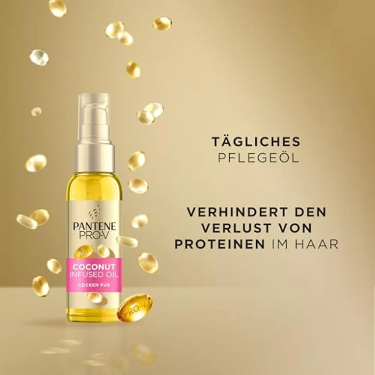Pantene Pro-V Coconut Infused Haaröl Für Intensive Feuchtigkeit, Haarpflege Glanz, Haarpflege Trockenes Haar, Haarpflege für Trockene Haare, Haarpflege, Haaröl, Haar Öl, Beauty, Gold, 100ml – Bild 4