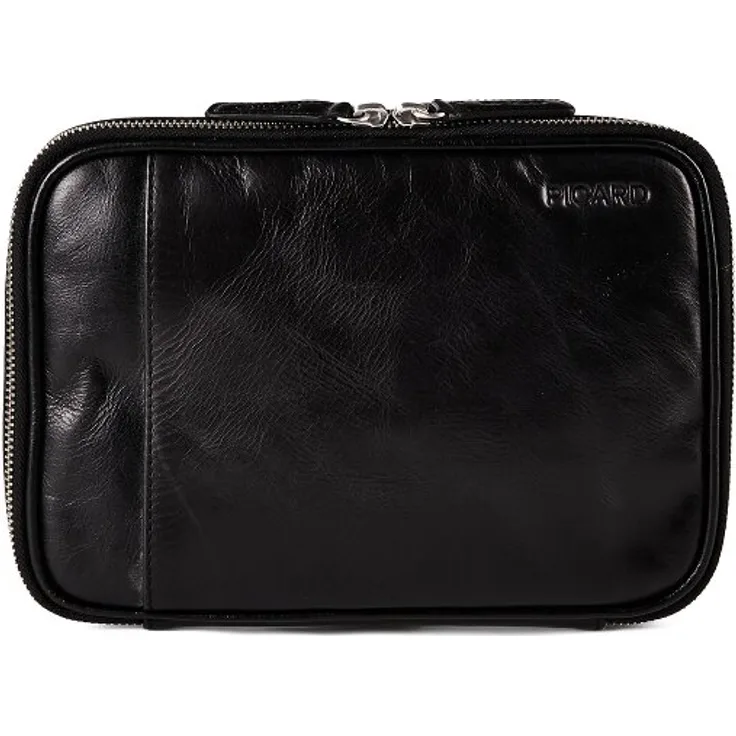 Picard Buddy Kulturbeutel, schwarzes Leder, 24 cm x 4 cm x 17 cm