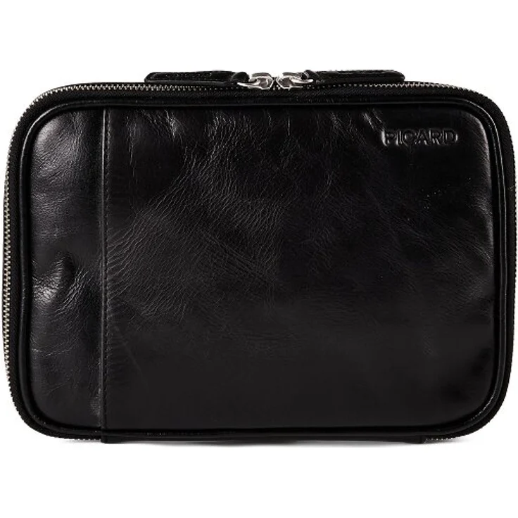 Picard Buddy Kulturbeutel, schwarzes Leder, 24 cm x 4 cm x 17 cm