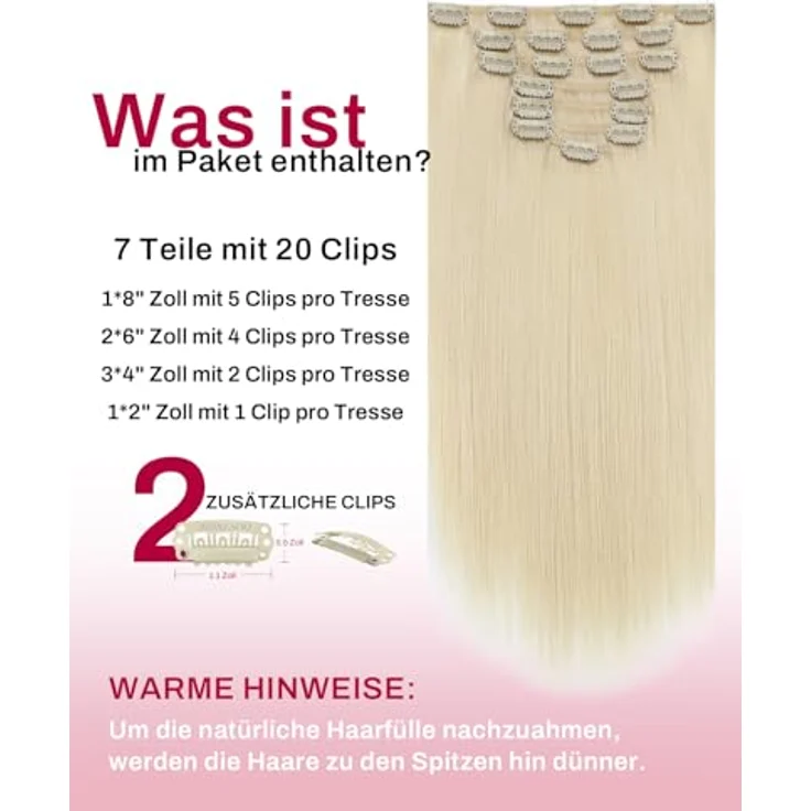 Moresoo 40 cm Clip in Extensions Echthaar, 7 Stück, 120g, Invisible für mühelose Volumenverstärkung – Bild 3