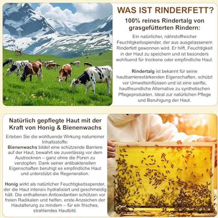 P-Beauty Cosmetic Accessories Tallow Honey Balm, 120g, Feuchtigkeitscreme für Gesicht und Körper, 100% natürliche Inhaltsstoffe, täglich einsetzbar – Bild 5