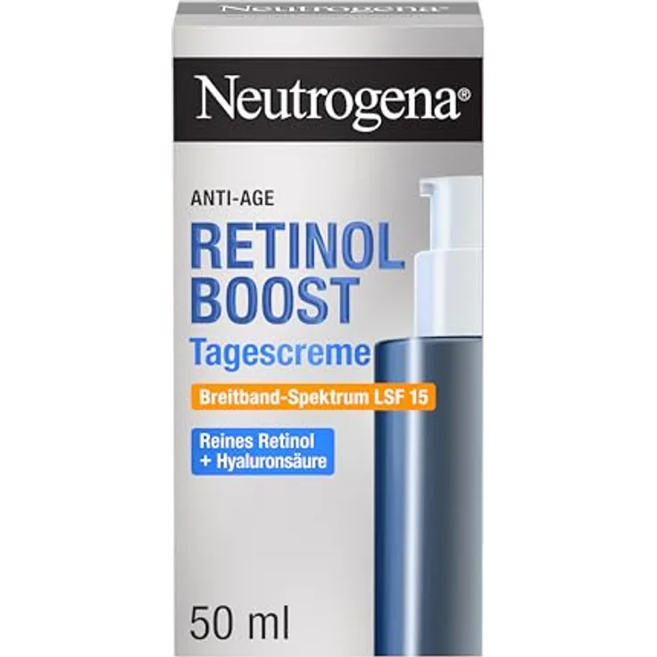 Neutrogena Anti-Age Retinol Boost Tagescreme, LSF 15, 50 ml, für empfindliche Haut, mit Hyaluronsäure und Myrtenblatt-Extrakt