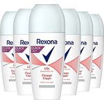 Rexona Deo Roll-On Flower Fresh 0% Aluminiumsalze Deodorant mit 48 Stunden Schutz gegen Körpergeruch 50 ml 6 Stück
