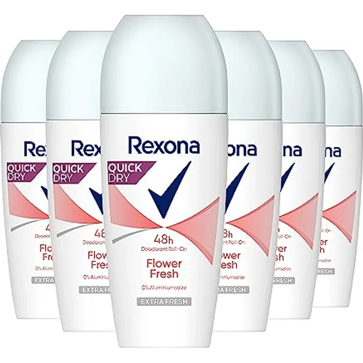 Rexona Deo Roll-On Flower Fresh 0% Aluminiumsalze Deodorant mit 48 Stunden Schutz gegen Körpergeruch 50 ml 6 Stück
