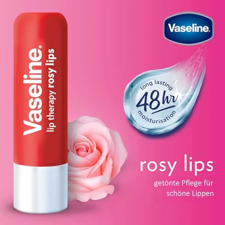Vaseline Lip Therapy Rosy, Getönter Lippenbalsam mit Mandel- und Rosenöl, 48h Feuchtigkeit, 4.8 g – Bild 3