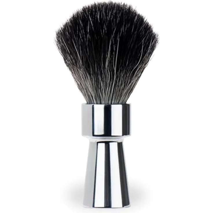 MERKUR Rasierpinsel 1100 | Black Fibre Synthetikhaar, Aluminium Griffstück in Glanzchrom, Vegan, Made in Germany