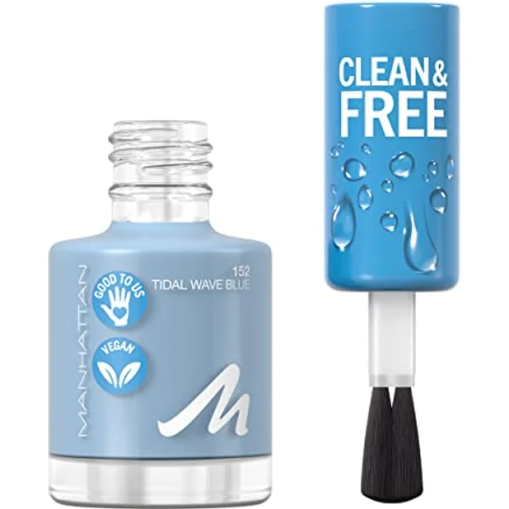 Manhattan Clean und Free Nail Polish, Fb. 152 Tidal Wave Blue, atmungsaktiver Nagellack, vegan, 8 ml – Bild 2