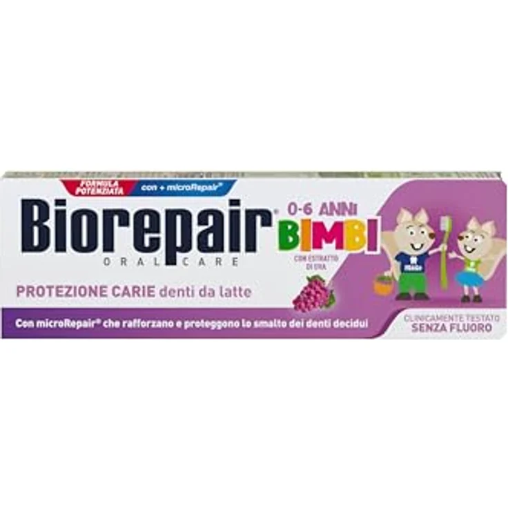 Biorepair Kinderzahnpasta 0-6 Jahre, ohne Fluorid, Trauben-Geschmack, Anti-Caries, 50 ml