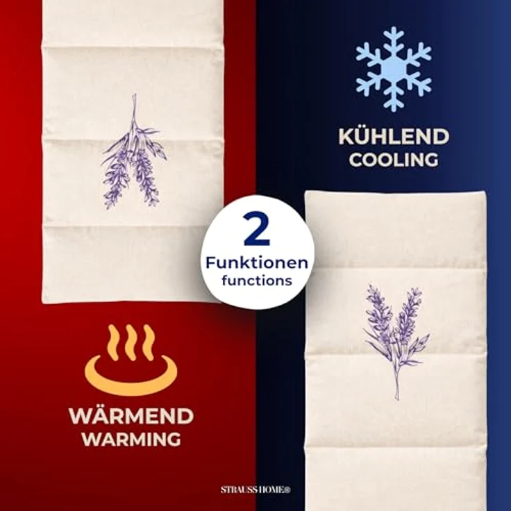 Strauss Home® Körnerkissen groß – Mikrowellengeeignetes Wärmekissen mit natürlichen Weizenkörnern und Lavendel für Nacken, Schultern und Rücken – 20x50 cm – Bild 3