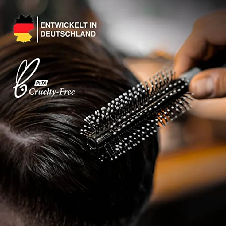 Charlemagne Rundbürste - 21 cm, Schwarz - Anti-Frizz & Volumen Föhnbürste für Männer - Pflege für Haar & Bart - Kompakt für Unterwegs – Bild 5