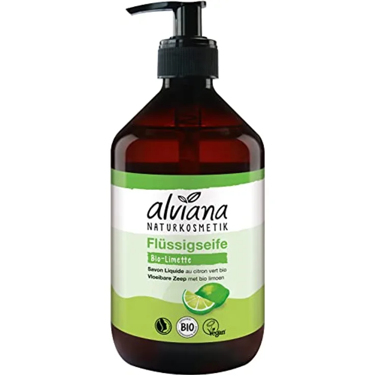 Alviana Flüssigseife Bio-Limette, 500 ml Hautreinigungsmittel mit erfrischendem Limettenduft