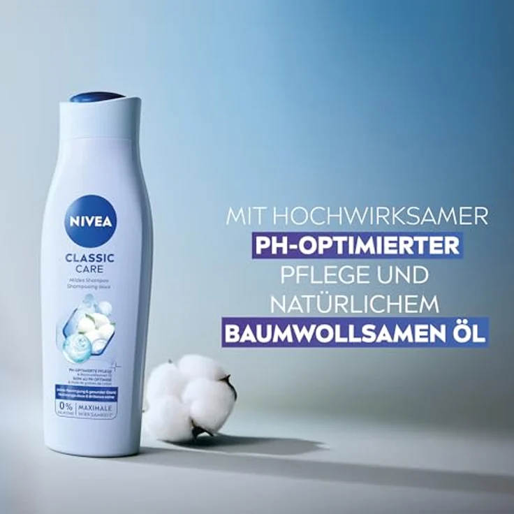 NIVEA Classic Care Shampoo, 250 ml, pflegendes Haarshampoo mit Baumwollsamen-Öl für gesunden Glanz, sanfte Reinigung – Bild 2