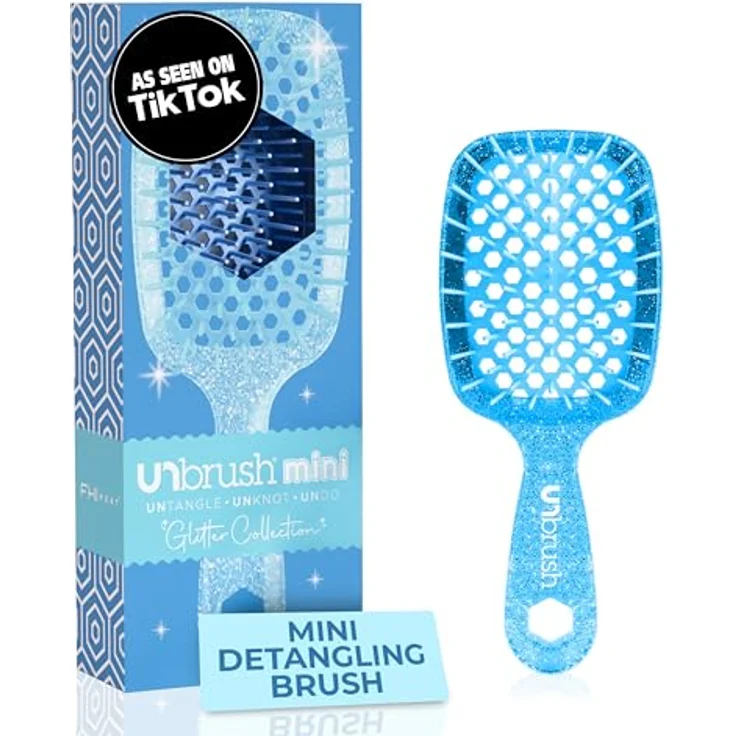 UNbrush Glitter Collection Mini Haarbürste, Detangler in Sapphire, unisex, sanftes Entwirren ohne Ziepen für unterwegs – Bild 1