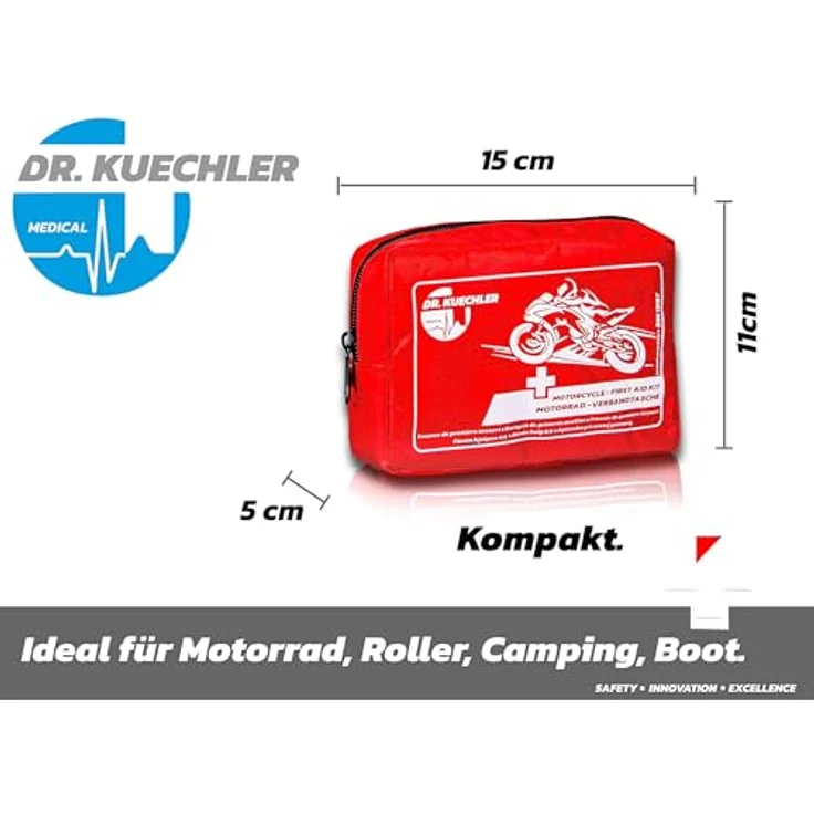 DR.KUECHLER MEDICAL Mini Motorrad Verbandstasche, Erste Hilfe Set für Motorrad, Quad, Vespa und Fahrrad, DIN Norm 13164, sicher und benutzerfreundlich – Bild 2