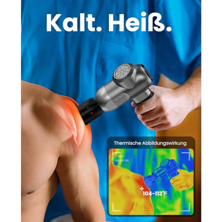 BOB AND BRAD C2 Pro, Massagepistole mit Wärme und Kälte, tragbares Muskelmassagegerät für tiefe Gewebemassage, flüsterleiser Betrieb, USB-C Aufladung, 4 Massageköpfe – Bild 3