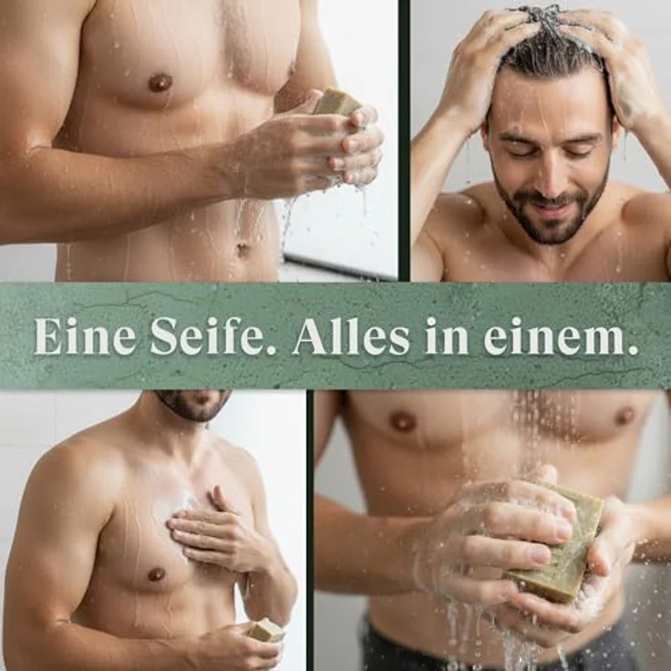 lubiu Frische Minze Seife 100g - 3in1 Duschseife für Männer (Körper, Haare & Bart) - Naturseife mit Pfefferminz- und Eukalyptusduft - vegan und palmölfrei – Bild 4