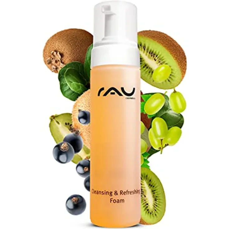 RAU Cosmetics Reinigungsschaum 2in1 für Gesicht und Körper 200 ml, Cleansing & Refreshing Foam, veganer Gesichtsreiniger und Duschschaum mit Blutorangenöl, Kaffeextrakt