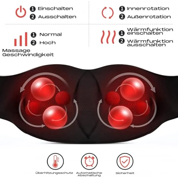 smartEC Shiatsu Massagegerät mit HeatFlow-Wärmefunktion, Nacken- und Rückenmassagegerät mit 8 rotierenden Köpfen, inkl. Auto-Adapter, kompakt für Zuhause und Reisen – Bild 2