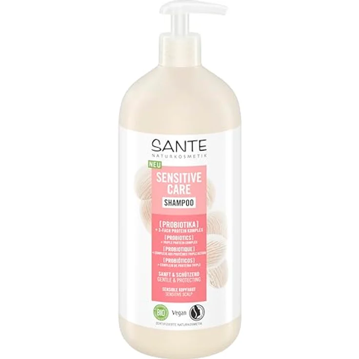 SANTE Naturkosmetik Sensitive Care Shampoo Probiotika + 3-Fach Protein Komplex, veganes Haarshampoo mit Pumpspender, 950 ml, für gestärktes Haar und mehr Feuchtigkeit, geeignet für sensible Kopfhaut – Bild 1