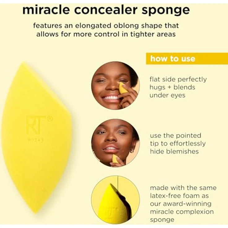 REAL TECHNIQUES Miracle Concealer Sponge, Schwamm zum Mischen von Make-up für flüssige und cremefarbene Concealer, präzises Auftragen unter den Augen und an engen Stellen, 1 Stück – Bild 5