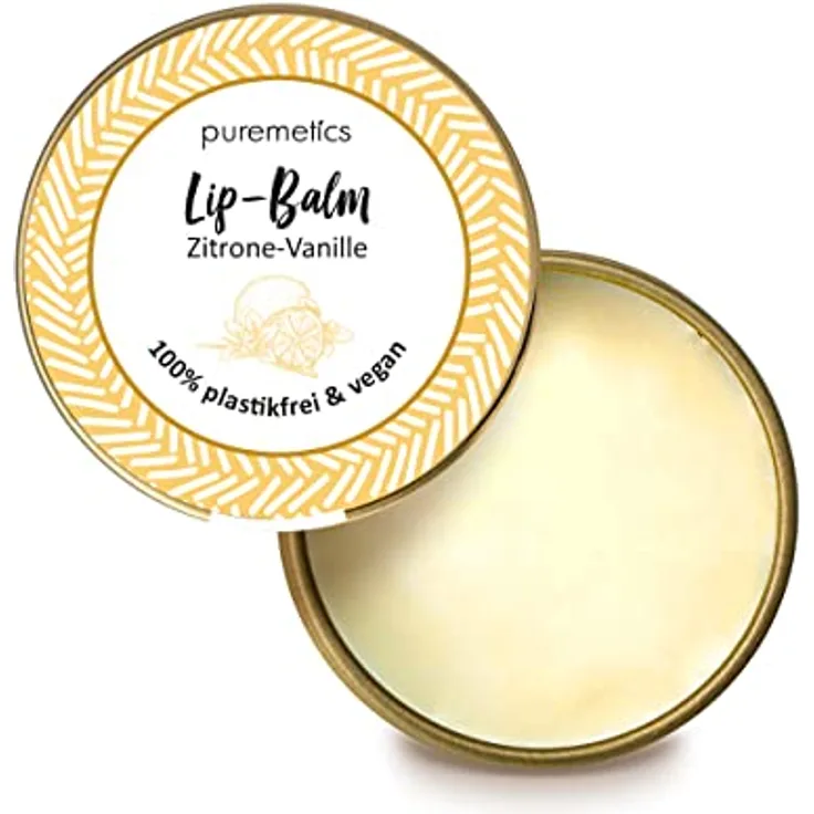 puremetics Zero Waste Lip Balm “Zitrone Vanille“ (10g) | 100% vegan & plastikfrei | wiederverwendbarer Weißblech-Tiegel