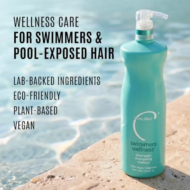 Malibu C Swimmers Wellness Shampoo, 1000 ml, schützendes Haarshampoo für SchwimmerInnen mit Feuchtigkeitsspende und Glanz verleihender Formel – Bild 2