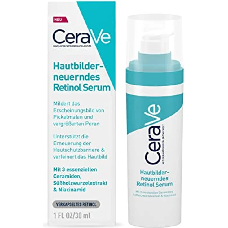CeraVe Hautbilderneuerndes Retinol Serum, Gesichtsserum für ebenmäßige Haut und aufgehellte Pickelmale, Mit Ceramiden und Niacinamid, 1 x 30 ml – Bild 1