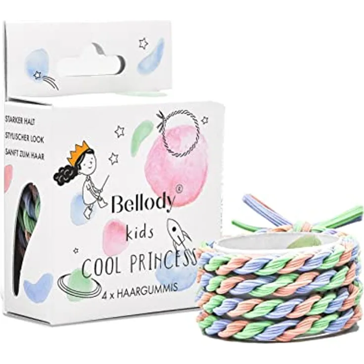 Bellody® Original Mädchen Haargummis - Stylisch geflochtener Kinder Haargummi mit starkem Halt (4er Set - Cool Princess) - Damen Haarschmuck Prinzessin
