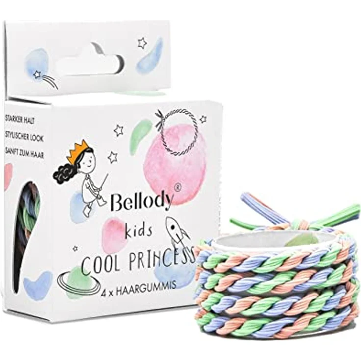 Bellody® Original Mädchen Haargummis - Stylisch geflochtener Kinder Haargummi mit starkem Halt (4er Set - Cool Princess) - Damen Haarschmuck Prinzessin – Bild 1