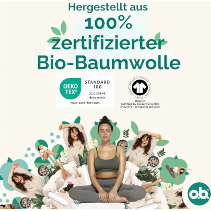 o.b. Organic Tampons Mini, 100% Bio-Baumwolle, für leichte bis mittlere Tage, OEKO-TEX 100 zertifiziert – Bild 3