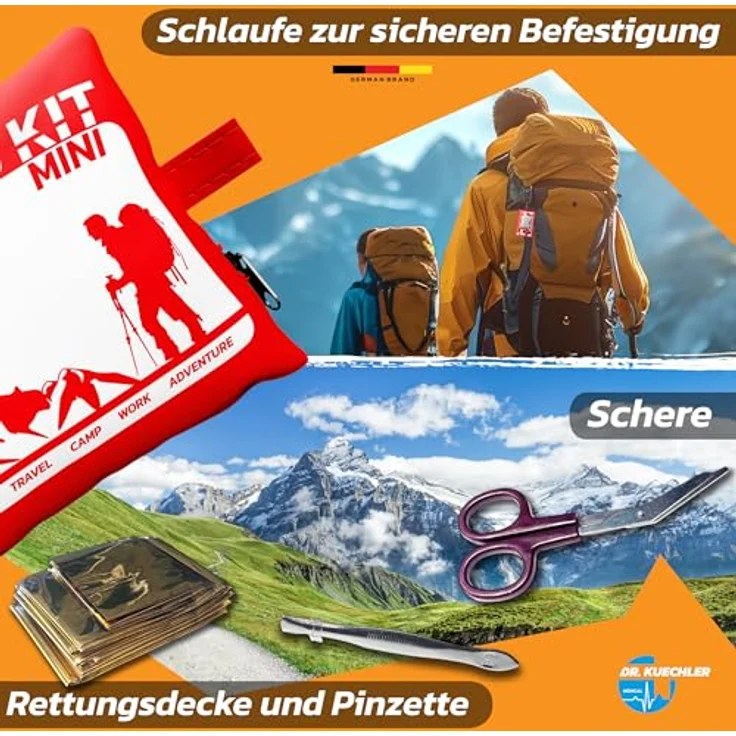 DR.KUECHLER MEDICAL Mini Erste-Hilfe-Set, kompakt 15x10x3 cm, rot und leicht – Bild 4