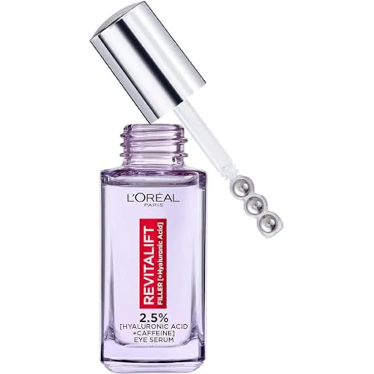 L'Oréal Paris Revitalift Filler Augenserum, 2.5% Hyaluronsäure und Koffein, hellt auf, replumpiert und mindert Schwellungen – 20ml
