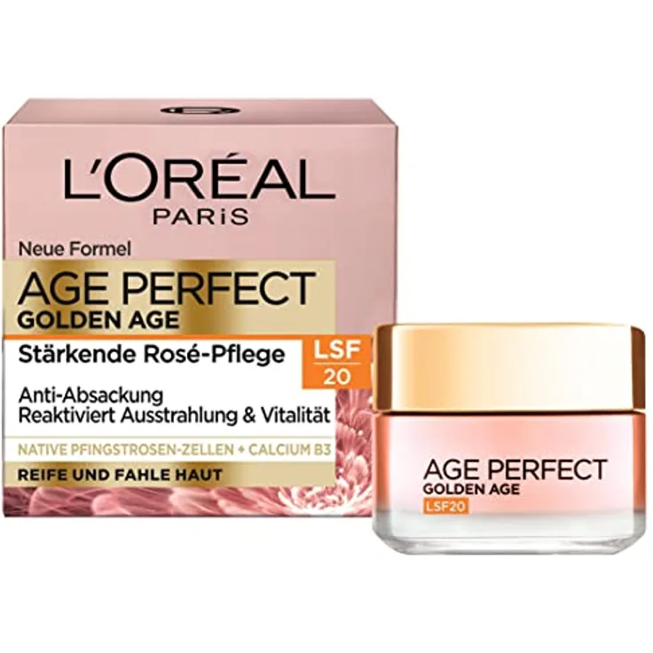 L'Oréal Paris Age Perfect Golden Age Stärkende Rosé-Tagespflege LSF 20, 50ml mit Pfingstrosen-Zellen, Calcium und Vitamin B3, für ebenmäßige & strahlende Haut & rosig frische Ausstrahlung