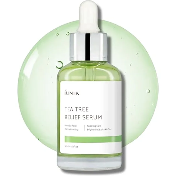 iUNIK Tea Tree Relief Serum, 50 ml - Gesichtscreme für sensible und gereizte Haut mit 67% Teebaum-Blattwasser