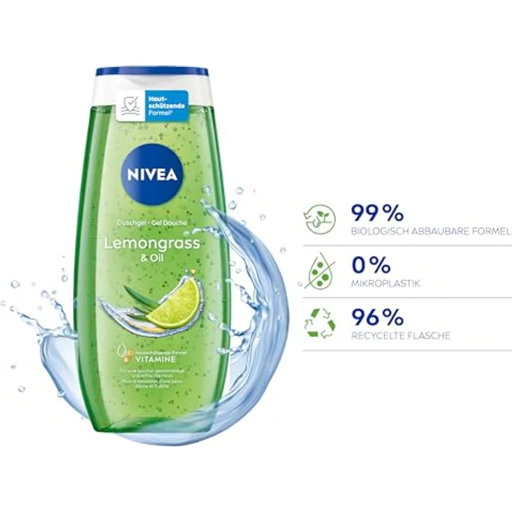 NIVEA Lemongrass & Oil Duschgel, pH-hautneutrale Pflege mit revitalisierendem Zitronengras-Duft und pflegenden Ölperlen, 250 ml – Bild 5