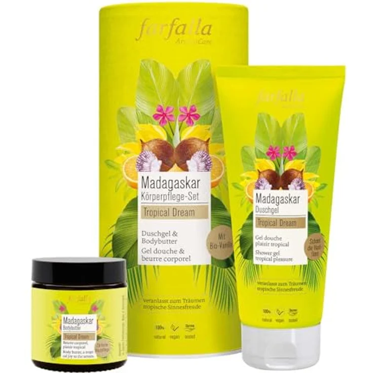 farfalla Tropical Dream Madagaskar Körperpflege-Set, Duschgel 200ml & Bodybutter 100ml mit Kokos, Vanille und Frangipani, vegan – Bild 2