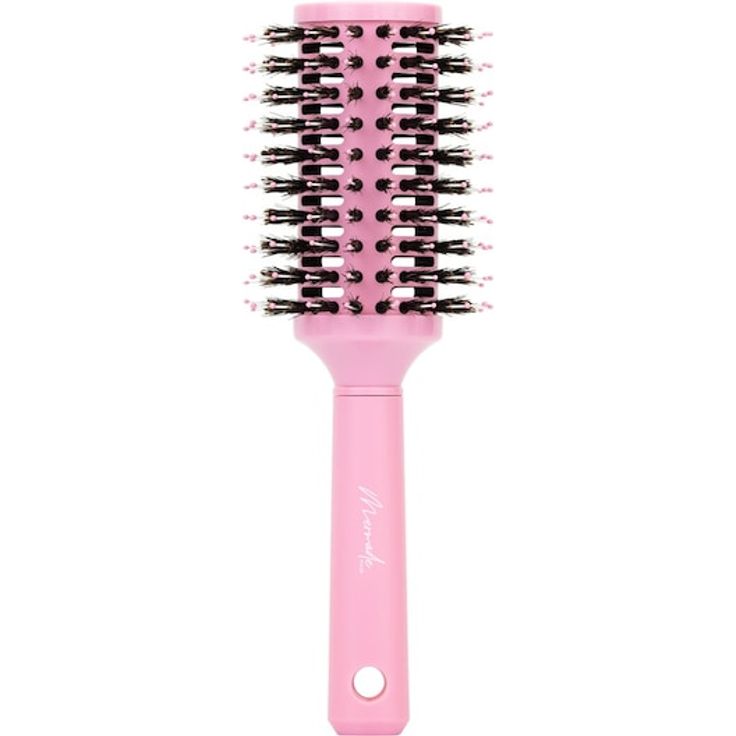 Mermade Hair Round Brush, Rundbürste für Damen in Rosa und Schwarz, hitzebeständig bis 180°C, mit Wildschweinborsten und Nylon, für gesund glänzendes Haar