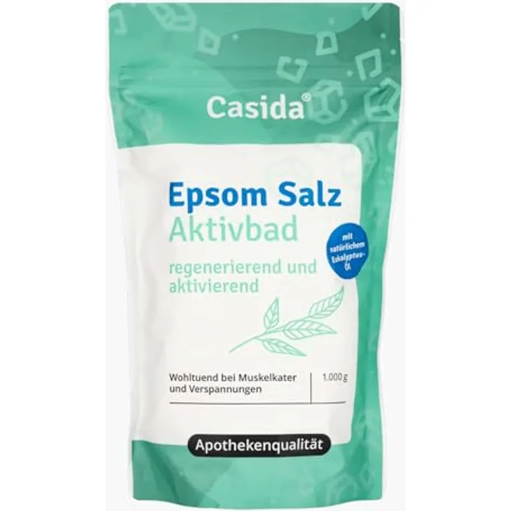 Casida Epsom Salz Aktivbad mit Rosmarinöl & Eukalyptusöl - 1000 g - Muskel- & Gelenkwohl - Original Epsom Salz