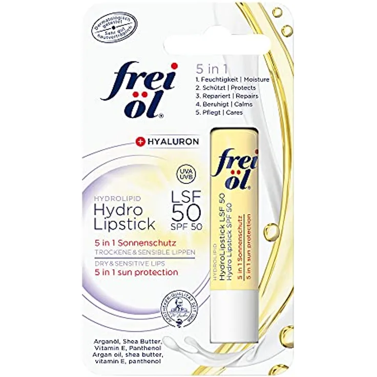 frei öl HydroLipstick LSF 50 – Lippenpflege mit Hyaluron & 5 in 1 Sonnenschutz, 4.5 g