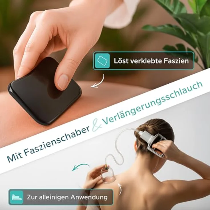 KURGLAS Massagegerät Schröpfgläser aus Kunststoff [14 Teilig], 14 Stück 14-tlg., Schröpfglas mit Vakuumpumpe & Faszienschaber, Schröpfset mit e-Book - Gegen Verspannungen & Cellulite, KURGLAS Massagegerät in 14-teiliger Ausführung – Bild 6