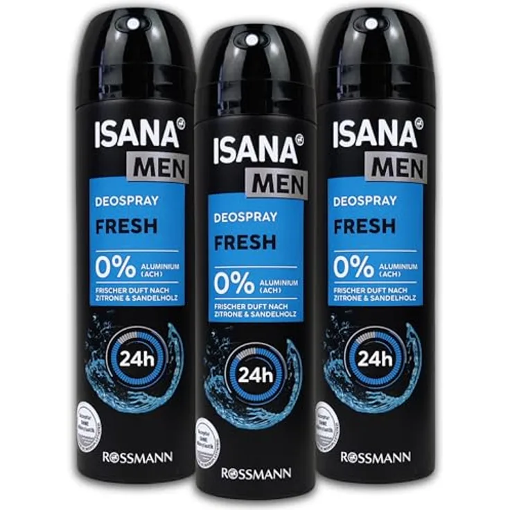 ISANA MEN Fresh 24, 3er Pack Deospray mit 3 x 150 ml für 24 Stunden Frische