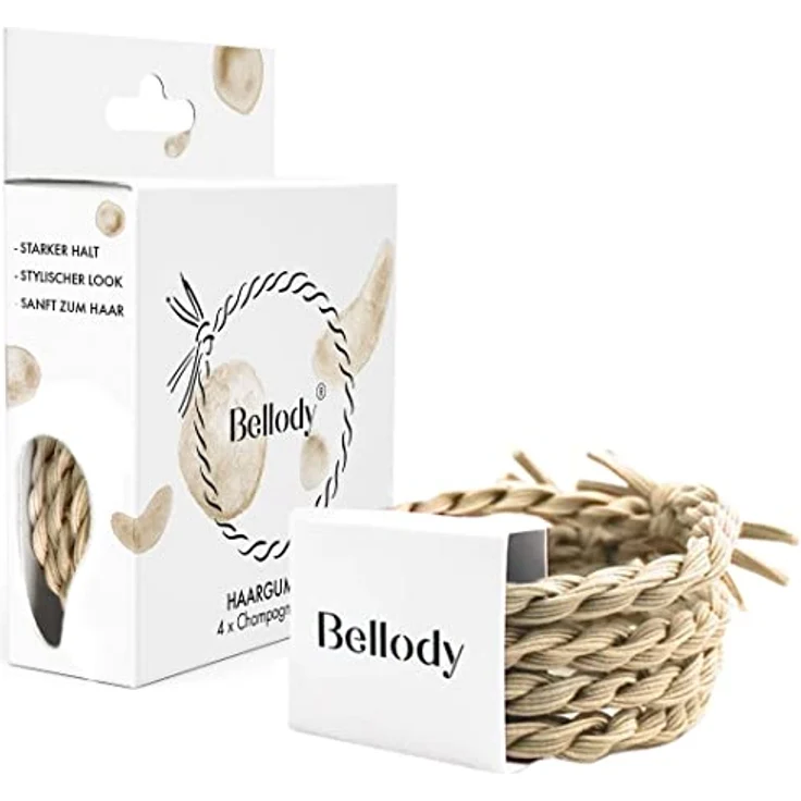 Bellody® Original Haargummis - Stylisch geflochtener Haargummi mit starkem Halt (4er Set - Champagne Beige) - Damen Haarschmuck in Beige – Bild 1
